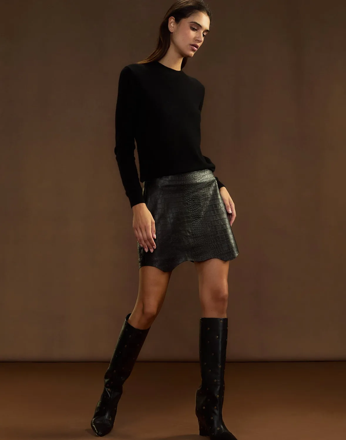 Cynthia Rowley Embossed Leather Skirt- Bottoms