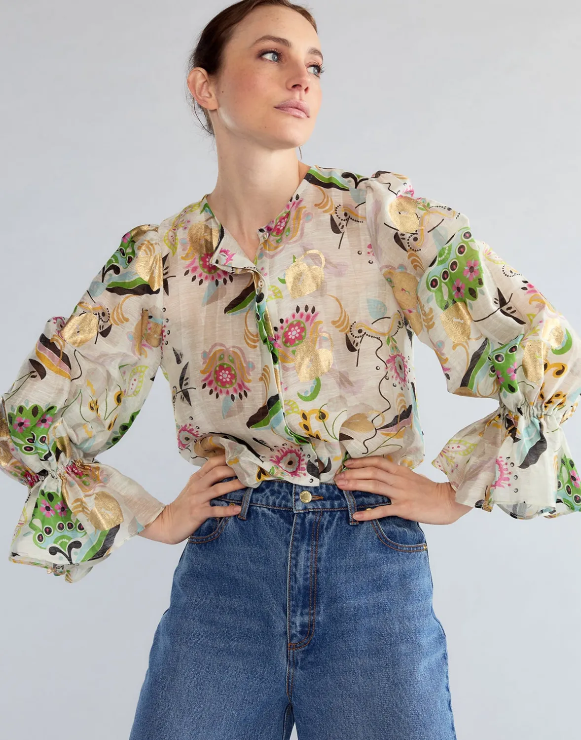 Cynthia Rowley Love Locket Silk Linen Blouse- Tops